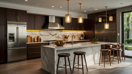 Luxurious Modern Kitchen with Marble Countertops