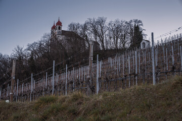 Sunset in the picturesquely situated Eppan an der Weinstrasse in South Tyrol.