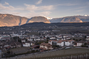 Sunset in the picturesquely situated Eppan an der Weinstrasse in South Tyrol.