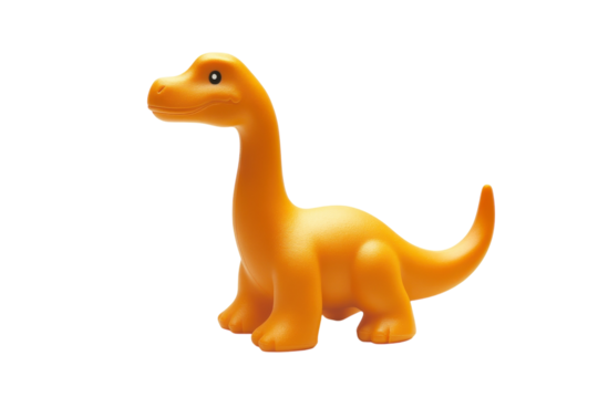 Bright orange dinosaur toy standing on a white surface, ready for imaginative playtime adventures isolated on transparent background
