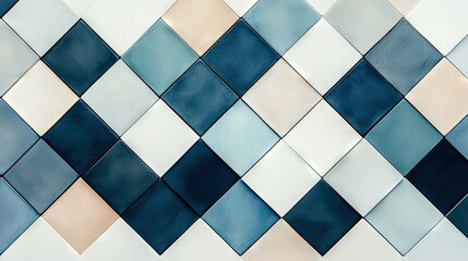   Blue-and-white wall with varying square shapes in close-up on white background