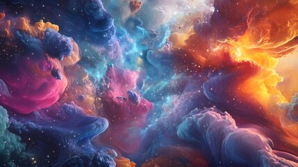 Colors and shapes reminiscent of the unfolding of cosmo