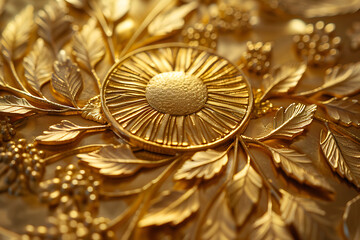 olive leaf gold coin, une pice dor lgante orne de feuilles dolivier et dun symbole solaire reflte noblesse et prestige