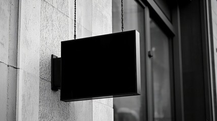 black blank shop sign isolated, Clear shop template. Street hanger mounted on the wall., business, lcd