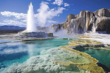 Fly geyser erupting in the black rock desert of nevada