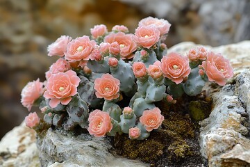 Cactus blooms, on rock