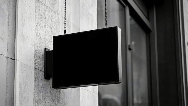 black blank shop sign isolated, Clear shop template. Street hanger mounted on the wall., business, lcd