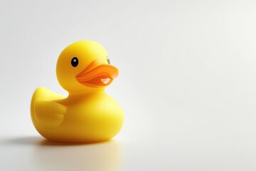 Cheerful yellow rubber duck perched on a clean white background for playful enjoyment isolated on transparent background