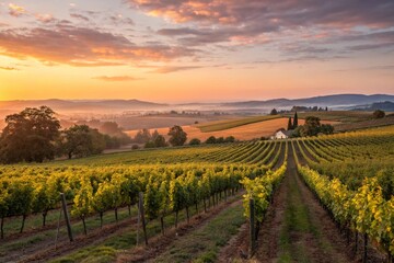 Fototapeta premium Vineyard in the mountains. A beautiful vineyard is spread out under the mountains. Growing grapes.