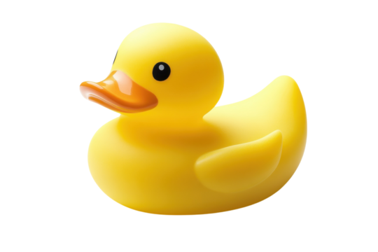 Bright and cheerful rubber duck floating on a calm surface, perfect for playful bathing moments isolated on transparent background