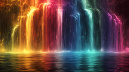 Neon ribbon fractal cinematic fusion - ultra-detailed digital artwork. Illusion - Waterfall. Illustration