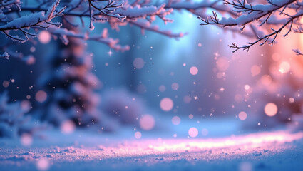 Enchanted winter landscape with glistening snow and ethereal lighting