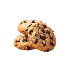 Chocolate chip cookies isolated on a transparent background, in a PNG format