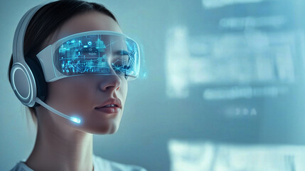 a robot call center agent wearing a headset with microphone