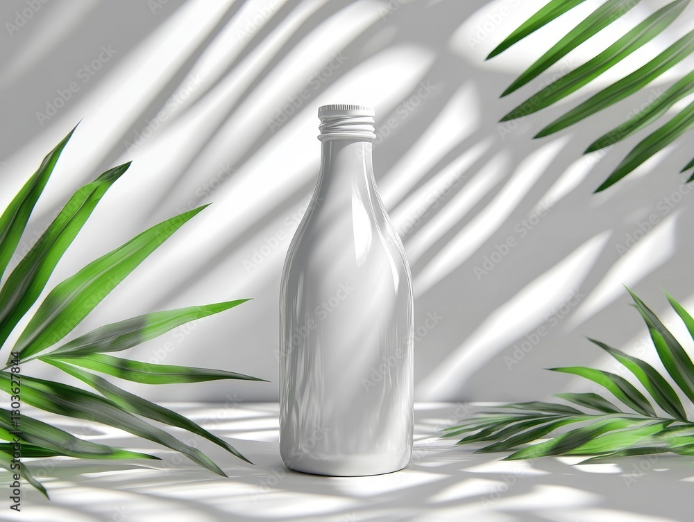 Poster sleek bottle is presented in a spring-inspired setting with soft natural elements. the elegant desig