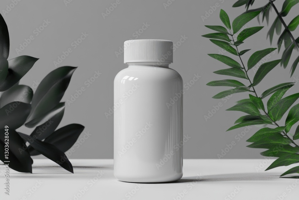 Poster sleek bottle design placed on a soft background adorned with cherry blossoms, emphasizing minimalism