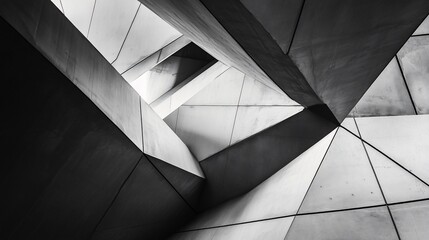 Abstract Black and White Architectural Structure with Geometric Angles and Lines