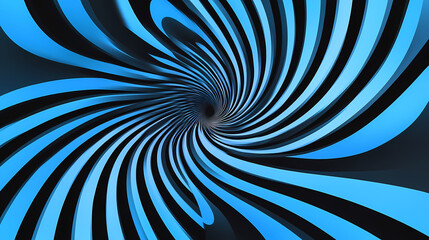 A blue and black striped optical illusion pattern with swirling lines. Illusion - Waterfall. Illustration