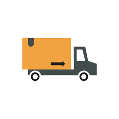 delivery truck with boxes flat icon vector design illustration. Logistic truck icon, distribution transportation vector illustration. 
