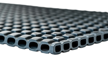 Innovative black mat with a unique hexagonal pattern designed for enhanced grip and comfort isolated on transparent background