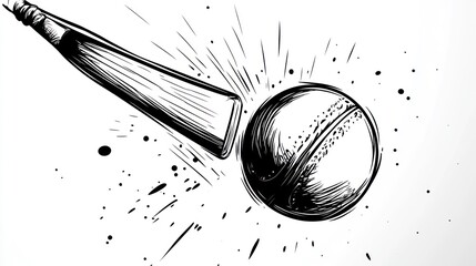 Fototapeta premium Cricket bat hitting ball, graphic design, action shot, use in sports design