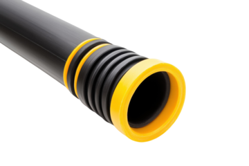 A sleek black and yellow hose ready for outdoor adventures and garden watering tasks isolated on transparent background