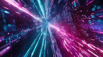 Naklejka premium Abstract hyper speed background, with vibrant cyan and magenta light streaks