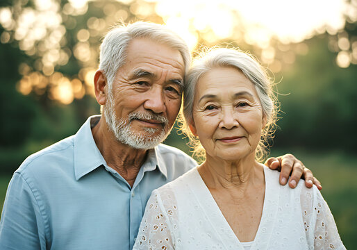 Una hermosa pareja de ancianos en Asia.