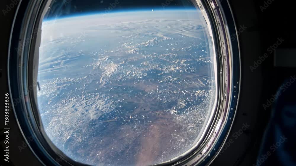 Poster view of earth from a spacecraft drifting into outer space, drifting out into outer space as viewed t