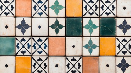 Colorful patterned square tiles background.