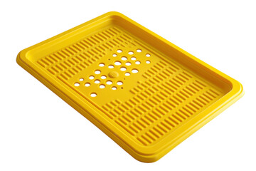 Bright yellow kitchen accessory for drying dishes and utensils in a cozy home setting isolated on transparent background