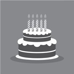 Minimalist birthday cake vector icon with candles on top
