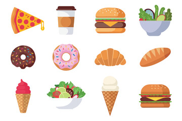 Food flat Illustration Icons set, Food Vector Art Illustration Clipart. set of food Illustration bundle	