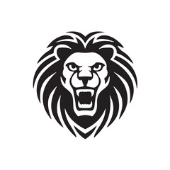 Stylized roaring lion head vector icon in black and white