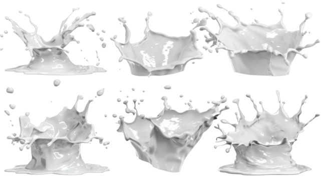 Set of white milk splashes isolated on white