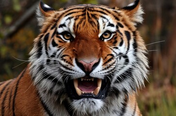 Naklejka premium Angry Tiger Face Close Up