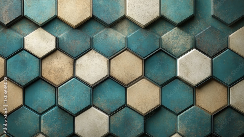 Poster a textured wall comprised of overlapping hexagonal tiles creates a pattern
