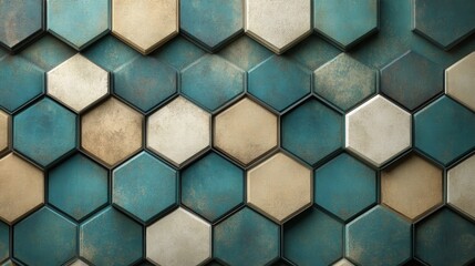 A textured wall comprised of overlapping hexagonal tiles creates a pattern