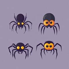Cartoon Spiders on Purple Background