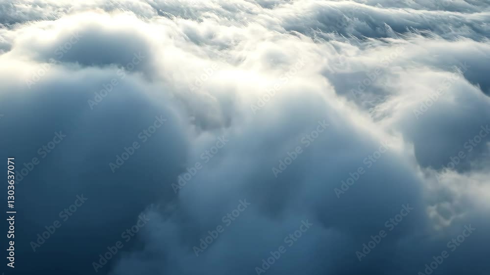 Poster close view of a thick layer of clouds creating a serene aerial landscape above the earth's surface a