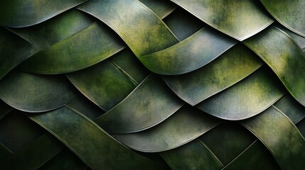 Obraz premium Abstract design showcasing green curved interwoven textured shapes with detail