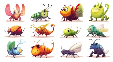 Naklejka premium Cute Cartoon Insects Collection