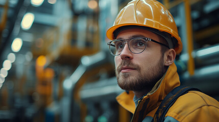 Ingeniero industrial supervisando la fábrica con seguridad y precisión