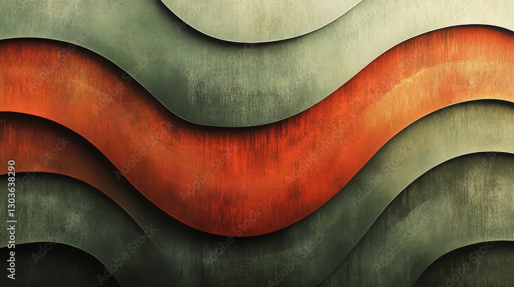 Poster abstract layered waves of orange and green create a pattern