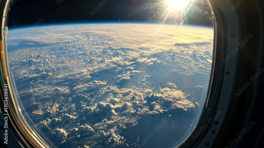 Poster view of planet earth from a spa window during a serene morning light, planet earth as viewed through