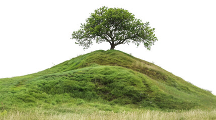 Fototapeta premium Single tree on a grassy hill isolated on white