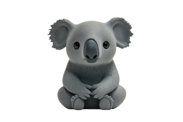 Playful gray koala figurine on a clean white background, radiating endless cuteness isolated on transparent background