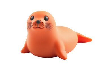 Playful orange seal toy resting on a bright white surface, capturing a moment of joy and imagination isolated on transparent background