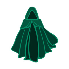 Naklejka premium Green hooded cloak or cape in fantasy style vector illustration