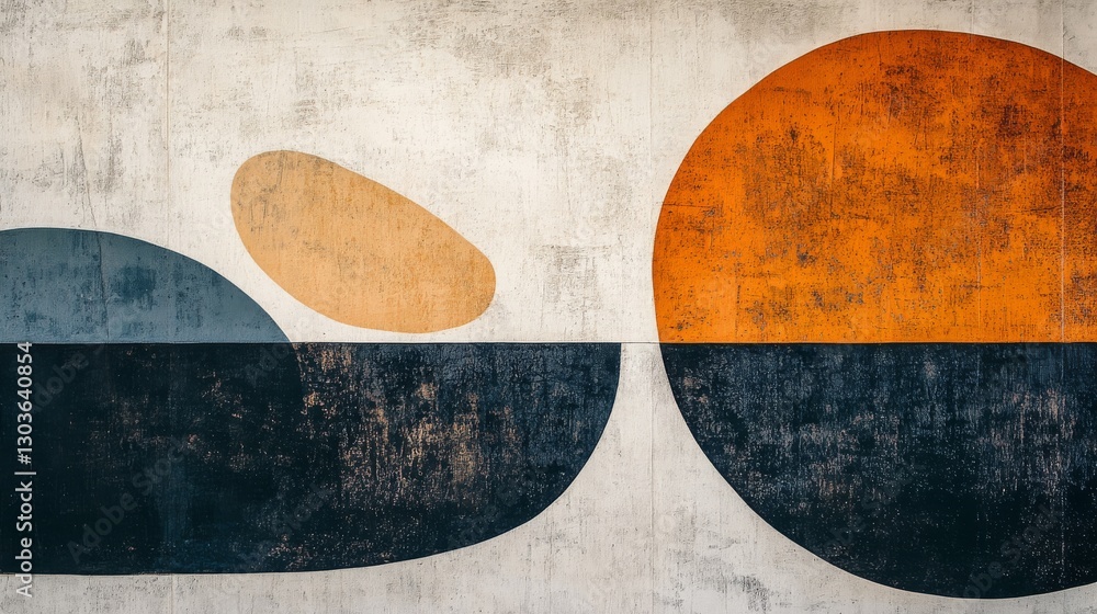 Poster abstract art composition with overlapping geometric shapes and muted tones